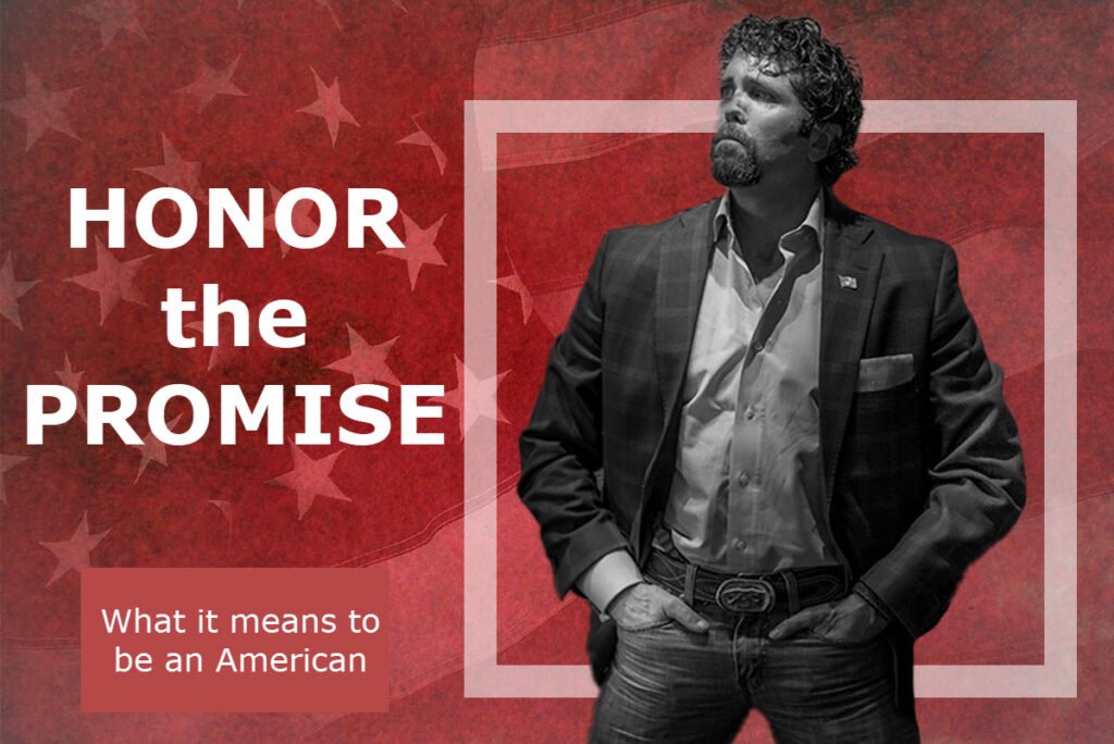 Jason Redman with American flag background, "Honor the Promise"